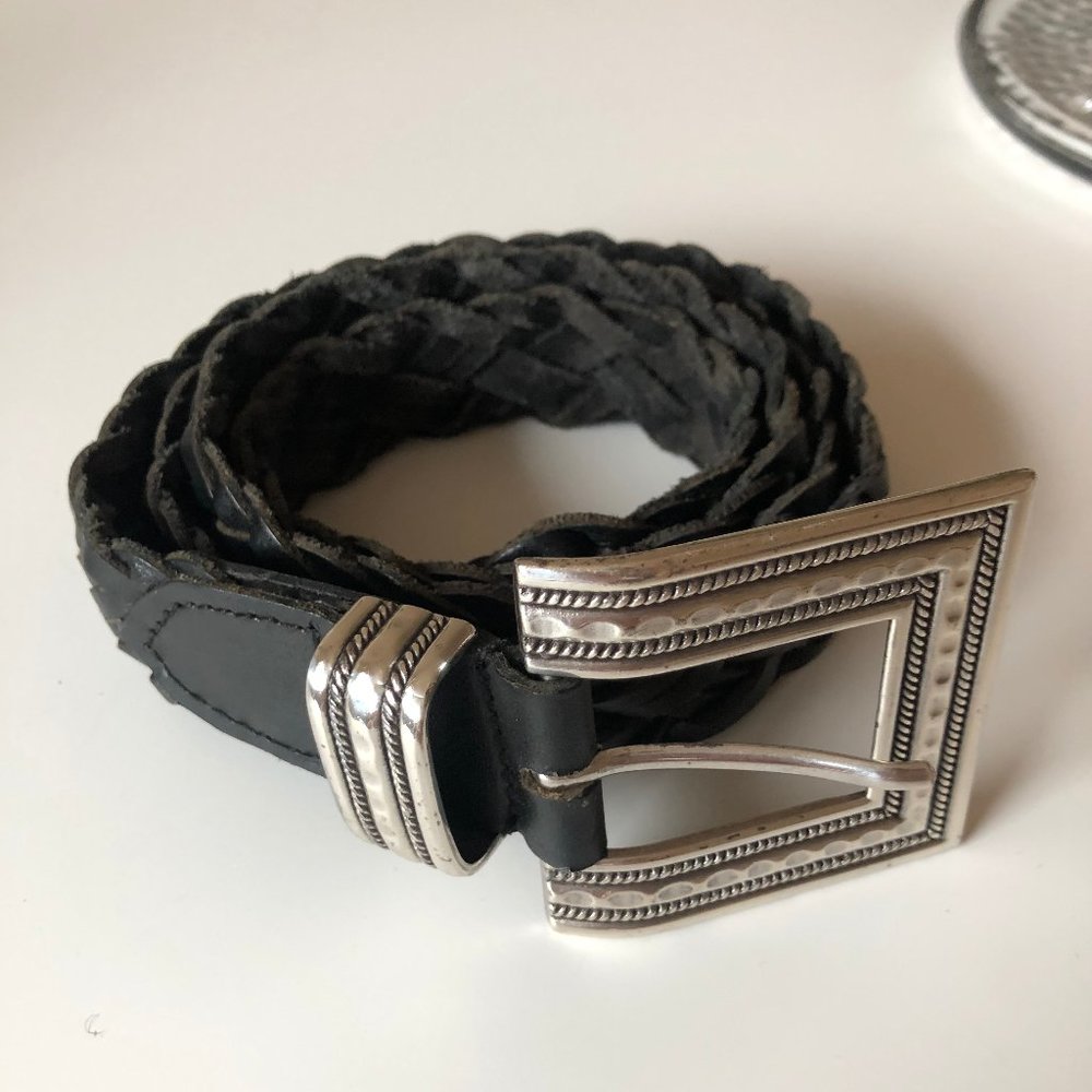 Vintage Silver Square Buckle Leather Belt XL